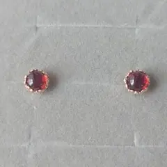 未使用　ツツミ　アルマンダインガーネット　フラワー　ピアス　K10YG