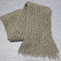 グレー系　リブ編みニットマフラー フリンジ付き　男女兼用