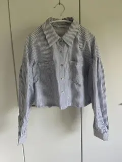 【春夏】ZARA ストライプ クロップドシャツ M