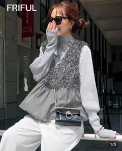 美品 FRIFUL パッチワーク ファジー ベスト ジレ ノースリーブ タンク