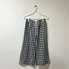 ナチュラル　ギンガムチェック カジュアル　ワイドパンツ　M-Lサイズ