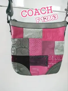 コーチ　COACH ショルダーバッグ F12863　メタリック ピンク レザー