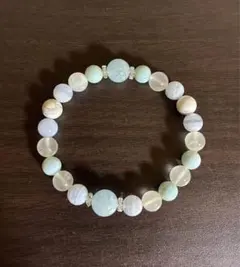 【美品】パワーストーンブレスレッド　水色系　天然石　11月誕生石　オマケ付き