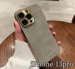 iPhoneケース 13pro 韓国 シンプル 無地 グレー レザー おしゃれ