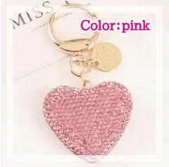 ハート キーホルダー キーリング ラインストーン キラキラ　ピンク