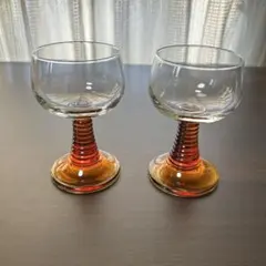 フランス製 昭和レトロ アンバー ワイングラス2個セット