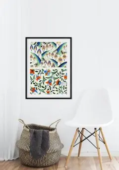 【NO.567】A4☆おしゃれな花柄模様アートポスターボタニカルレトロカフェ北欧