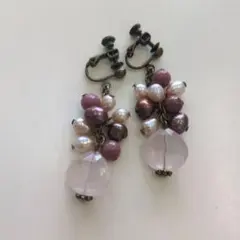 美品　ローズクォーツ　淡水パール　天然石 イヤリング