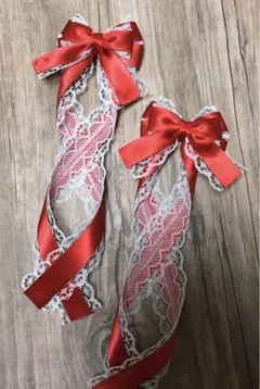 量産型 クロス ヘアクリップ 姫リボン♡レッドスノー♡