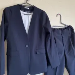 GLACIER ネイビー ノーカラージャケット セット　ブラウス付きサイズM