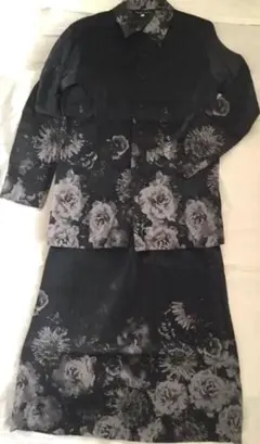 【美品】ブラウス スカート セットアップ 花柄 グレー マダムニコル