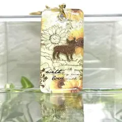 ひまわり&フレンチブルドッグ　犬レジンキーホルダーゴールド　ハンドメイド