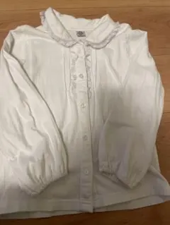 フリル付きホワイト長袖シャツ 120