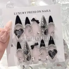 現品 ネイルチップ 韓国 ワンホン ロング ピンク 量産型 ハート リボン