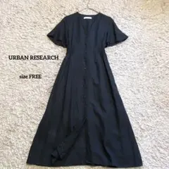 美品✨アーバンリサーチ　高機能　シャーリングワンピース　ロング丈　リネン混　半袖