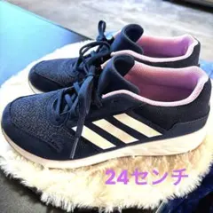 値下げ　adidas FAITOネイビー ピンク ジュニアスニーカー24センチ