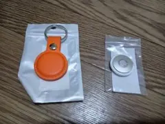 Apple AirTag用オレンジレザーキーホルダー&エアタグ1個