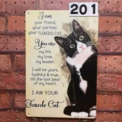 猫 キャット ハチワレ 愛猫 《201》ブリキ 看板 レトロ風 ☻