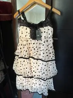 ピンクと黒のドット ノースリーブミニワンピース、激安即納