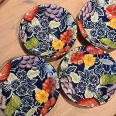 花と果物のデザイン皿4枚セット