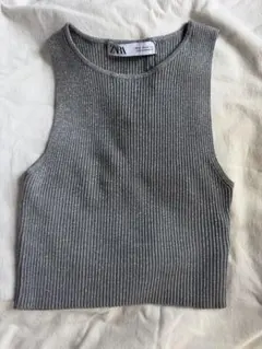 ZARA ラメ入り リブタンクトップ グレー XSのサムネイル
