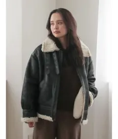 【Ungrid アングリッド】フェイクムートンボアブルゾン　ブラック