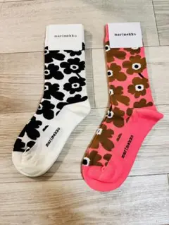 マリメッコmarimekko 花柄ロゴソックス レディース靴下2足組
