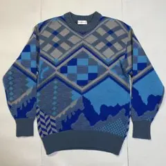 Courrèges Homme 総柄 デザインアート調 ウールニットセーター Mのサムネイル