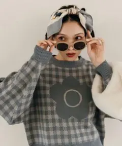 MARY QUANT デザインジャガードニット ブルー系