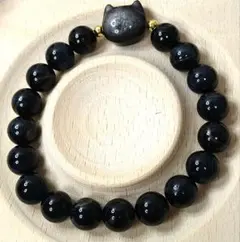 『D81』ブルータイガーアイ シルバーオブシディアン ねこ顔パーツ デザブレ