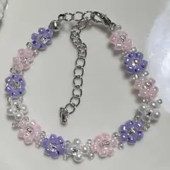 【新作】ピンク×パープル　ハンドメイドブレスレット　ビーズブレスレット