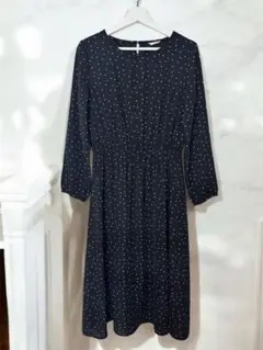 ドット柄 長袖 ロングワンピース Lサイズ
