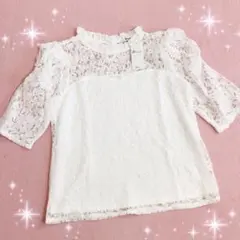 ☆allamandaアラマンダ☆お花レースデザインパフショル半袖トップス☆新品のサムネイル