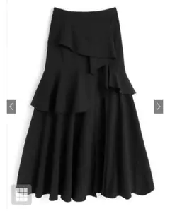 【GRL】アシンメトリーラッフルスリットスカート ロングスカート ブラック