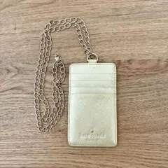 【美品】ケイトスペード パスケース ストラップ付 ゴールド 定期入れ IDケース