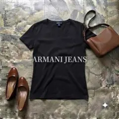 アルマーニジーンズ　Tシャツ 黒 ロゴ ラインストーン M 半袖
