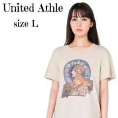 【良品】United Athle ミュシャ風アートプリントTシャツ ベージュ L
