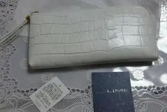 LIME ライム 本革 薄型L字ファスナー長財布 クロコ 型押し ホワイト