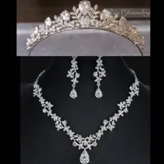 ジルコニアティアラネックレスピアスorイヤリングウェディングブライダル結婚式a