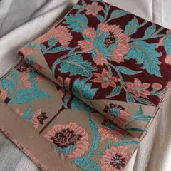 アンティーク 洒落袋帯 単衣 全通柄 開き名古屋帯 刺繍