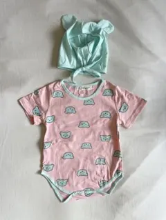 くま ロンパース くま耳帽子 2点セット ベビー服 キッズ服 ピンク 80cm