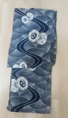 綿絽 浴衣 藍染 波柄 古典柄 小柄向け 夏着物 美品