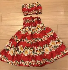 ハワイ製】CC Fashions フラダンス 衣装 ドレス オフショルダー赤