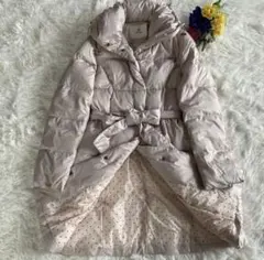 ピンクホワイトベージュ キルティング 襟ダウンコートジャケット　エフデドット柄