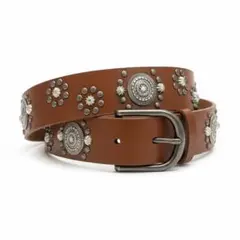 ウエスタンベルト スタッズ レザー ベルト y2k 古着 ブラウン wb20-9