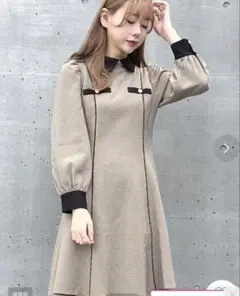 ティティーアンドコー TITTY&CO. 長袖パイピングフレアワンピースのサムネイル