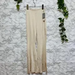 【e46】【ユニクロ】リブ編みホワイトパンツ スリット入り 新品タグ付き　【S】