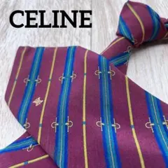 美品 CELINE セリーヌ トリオンフ柄 凱旋門 マカダム シルク ネクタイ