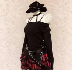 平成ギャル　Y2K ブラック サイドボタン 長袖 Tシャツ　パンク