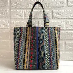 トートバッグ(ブルー系　ストライプ　アフリカン) ハンドメイド